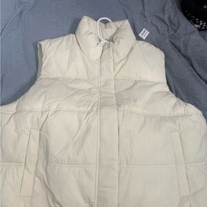 Old Navy Cream Puffer Vest with High Collar